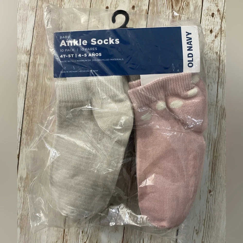 🆕 10-Pack Old Navy Toddler Girls Unisex Ankle Socks 4T/5T Pink